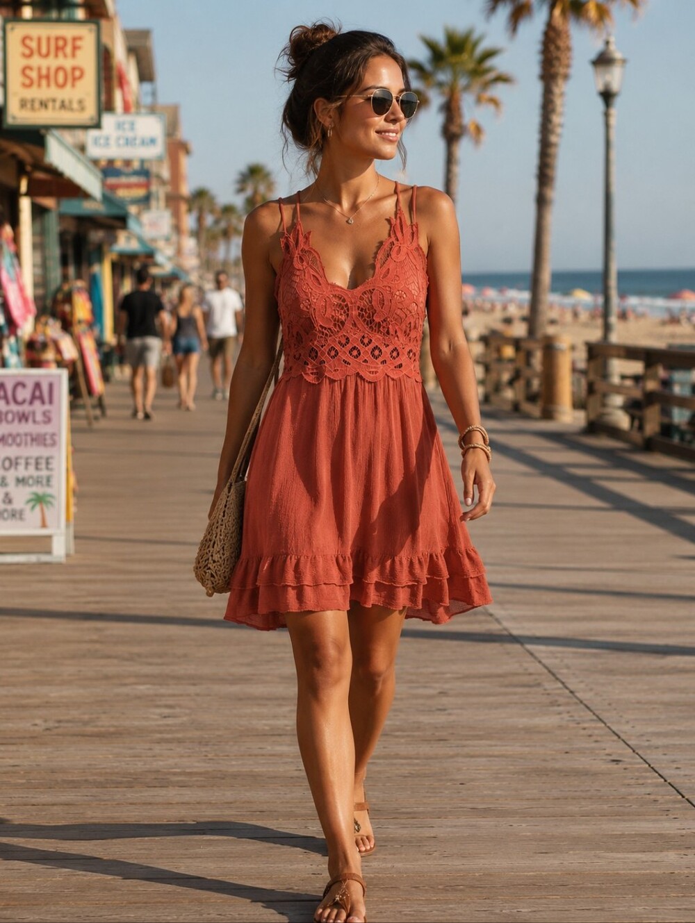 Coastal Boho Dream Rust Terracotta Boho Dress Women's Size Large